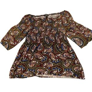 NWOT August Silk Black floral off the shoulder 3/4 bell sleeve top X/L